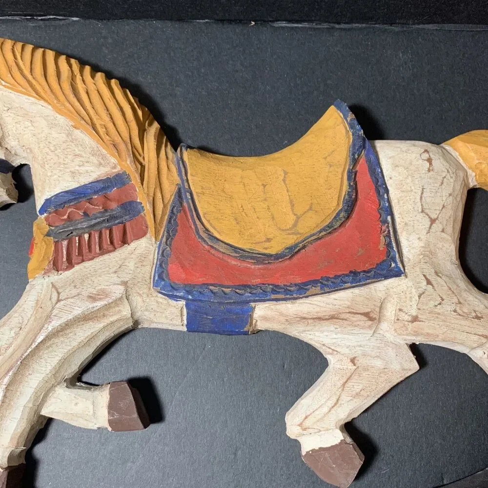Antique Wooden Rocking Horse Wall Plaque Hanging Wood Picture Décor Nursery Deco